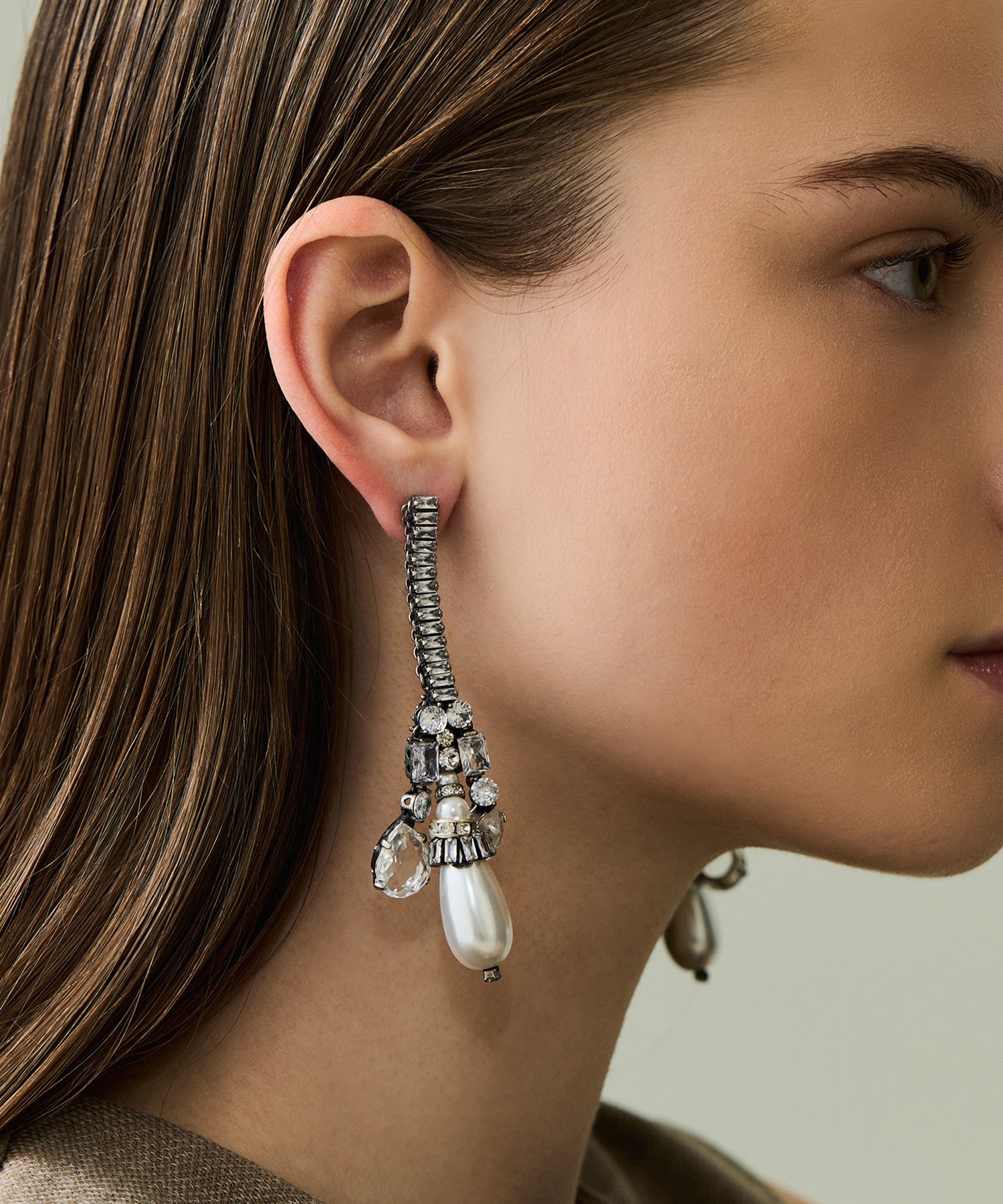 ラインストーン ドロップ パール  ロング ピアス
