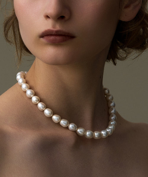 パールネックレス 約40cm aurora(ファッション) 日本製9mm本貝パールネックレス 16インチ