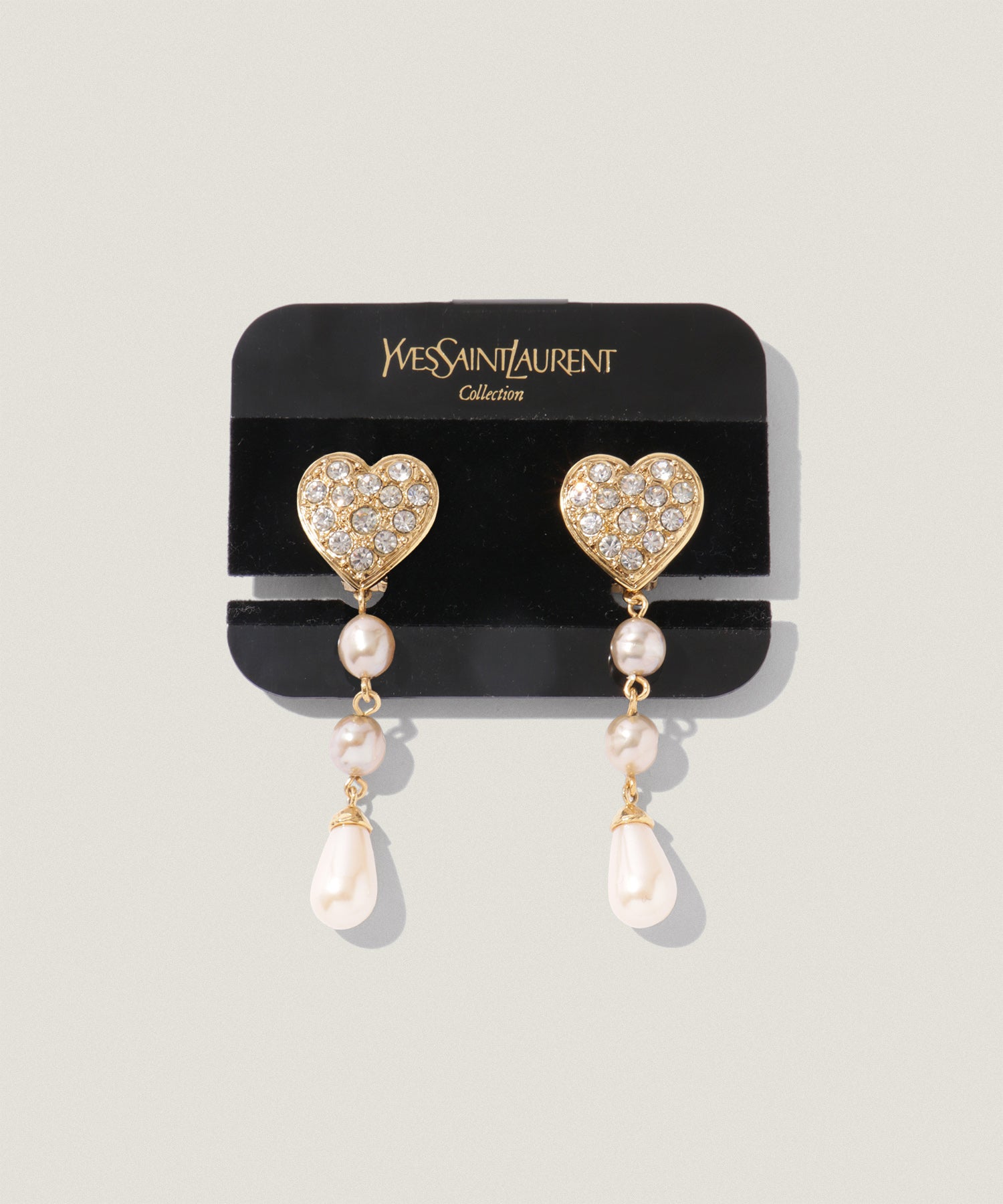 YSL ハート ラインストーン×パール イヤリング