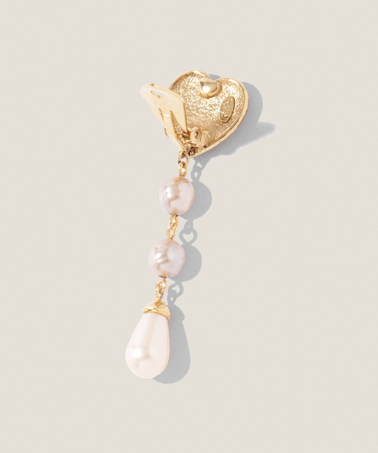 YSL ハート ラインストーン×パール イヤリング