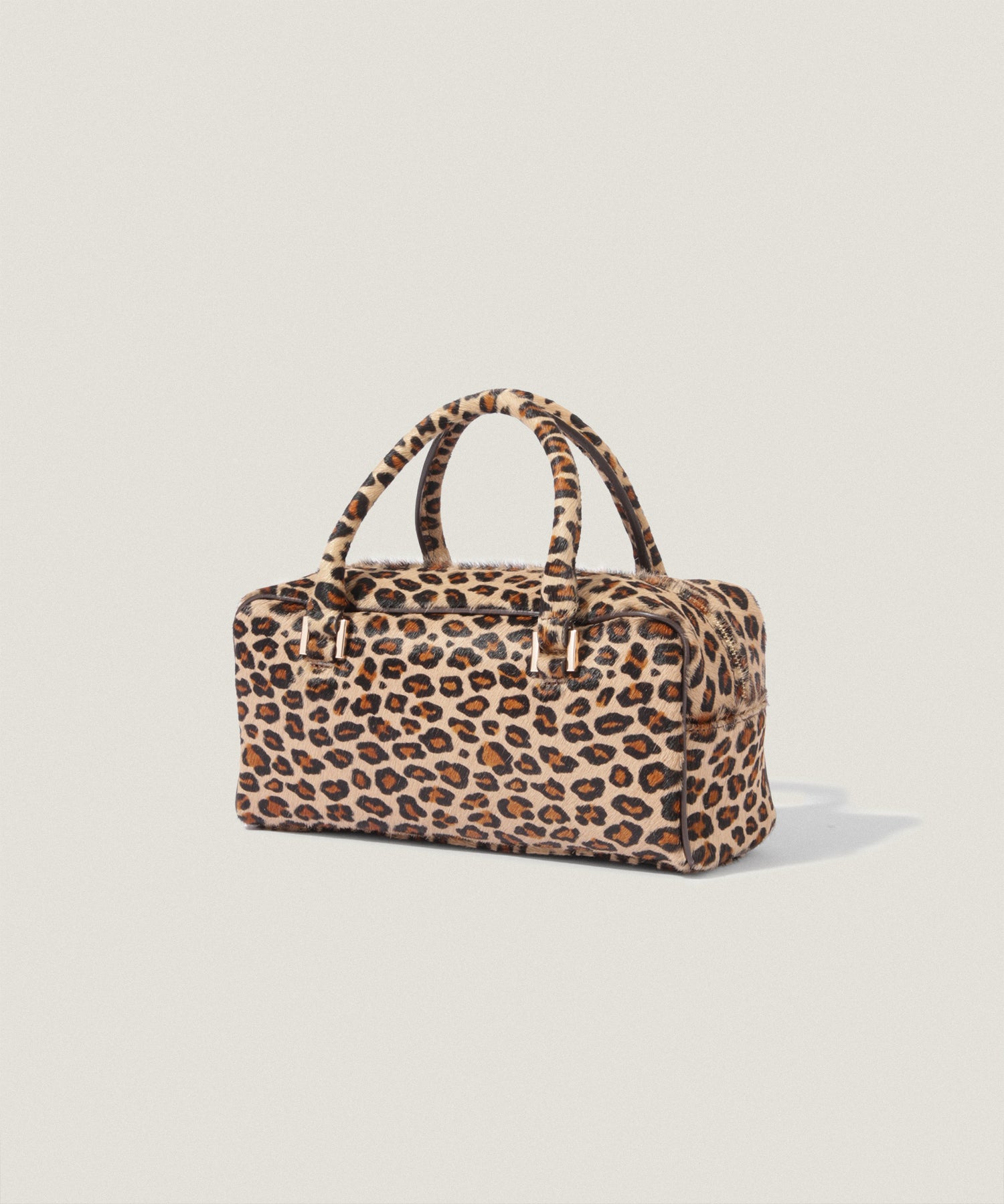 別注 スクエア ボストン バッグ ハラコ レオパード