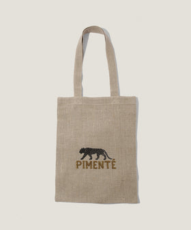 【予約】リネン パンサー 刺繍 トートバッグ