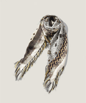 スモールパターン ダイヤ フリンジ スカーフ