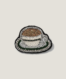コーヒーカップ ビーズ 刺繍 ブローチ